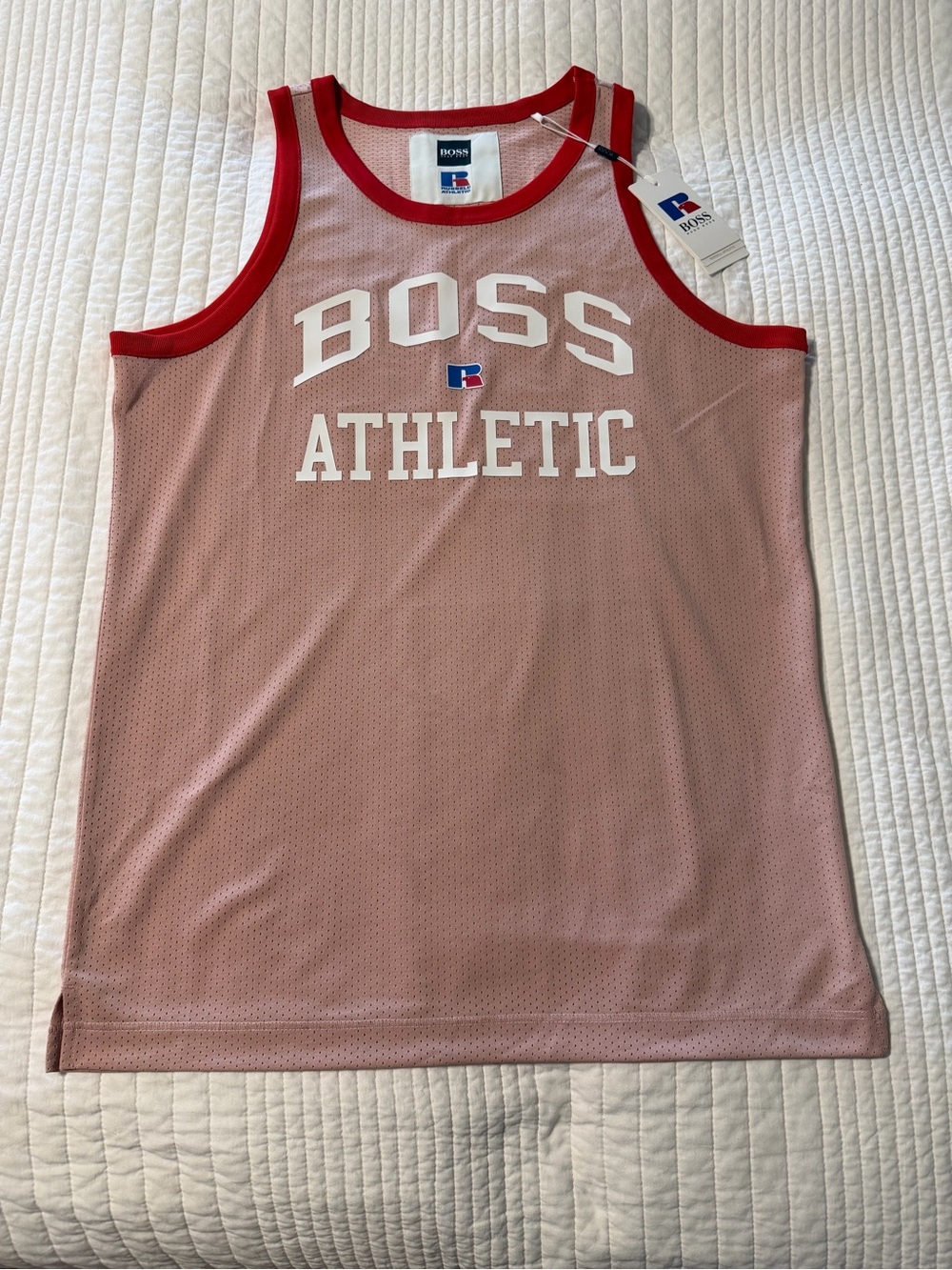 HUGO BOSS x Russell Athletic #21 Mesh Basketball Jersey NWT Red, White, Blue